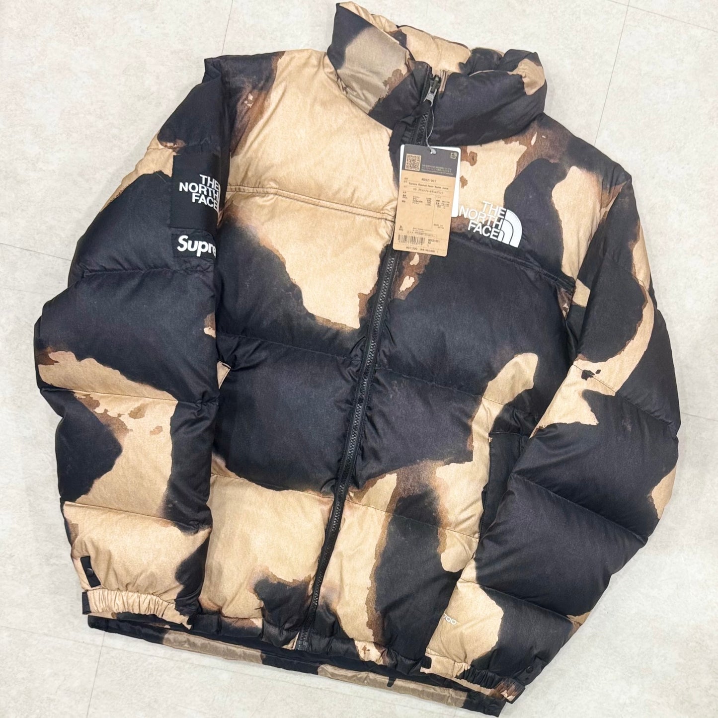 Supreme The North Face Bleached Denim Print Nuptse Jacket Black