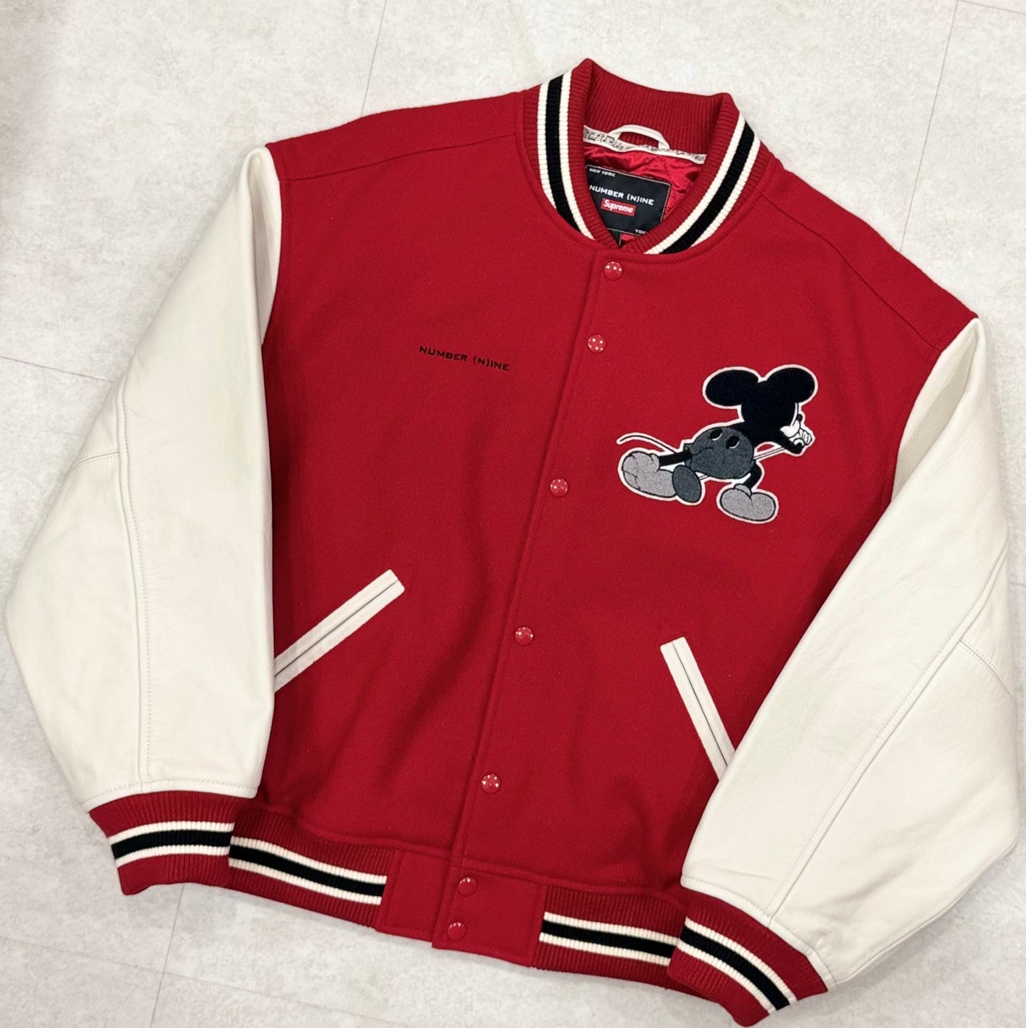 Supreme Number (N)ine Mickey Mouse Varsity Jacket Red
