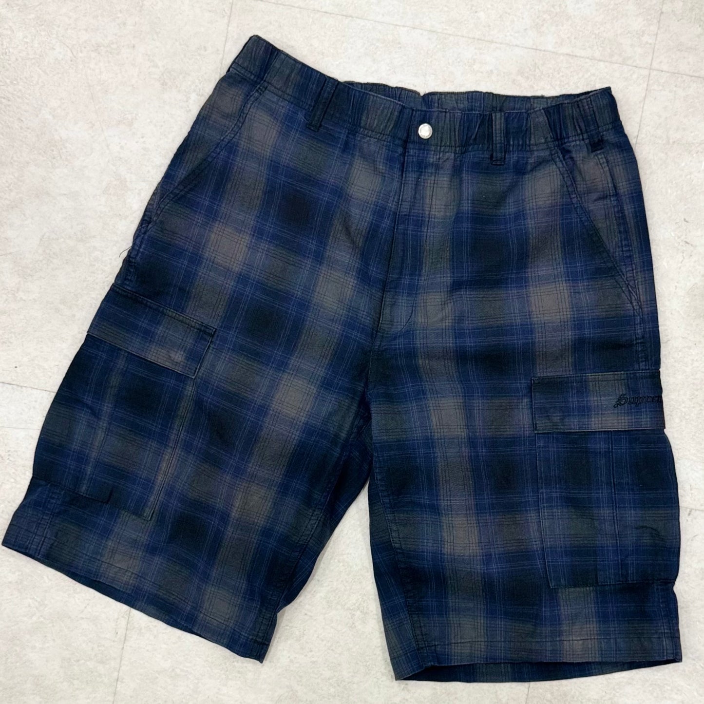 Supreme Shadow Plaid Cargo Short Navy